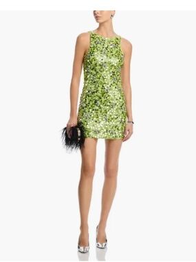 Aqua x Salvatore Rizza | Lime Green Sleeveless Sequin Mini Dress